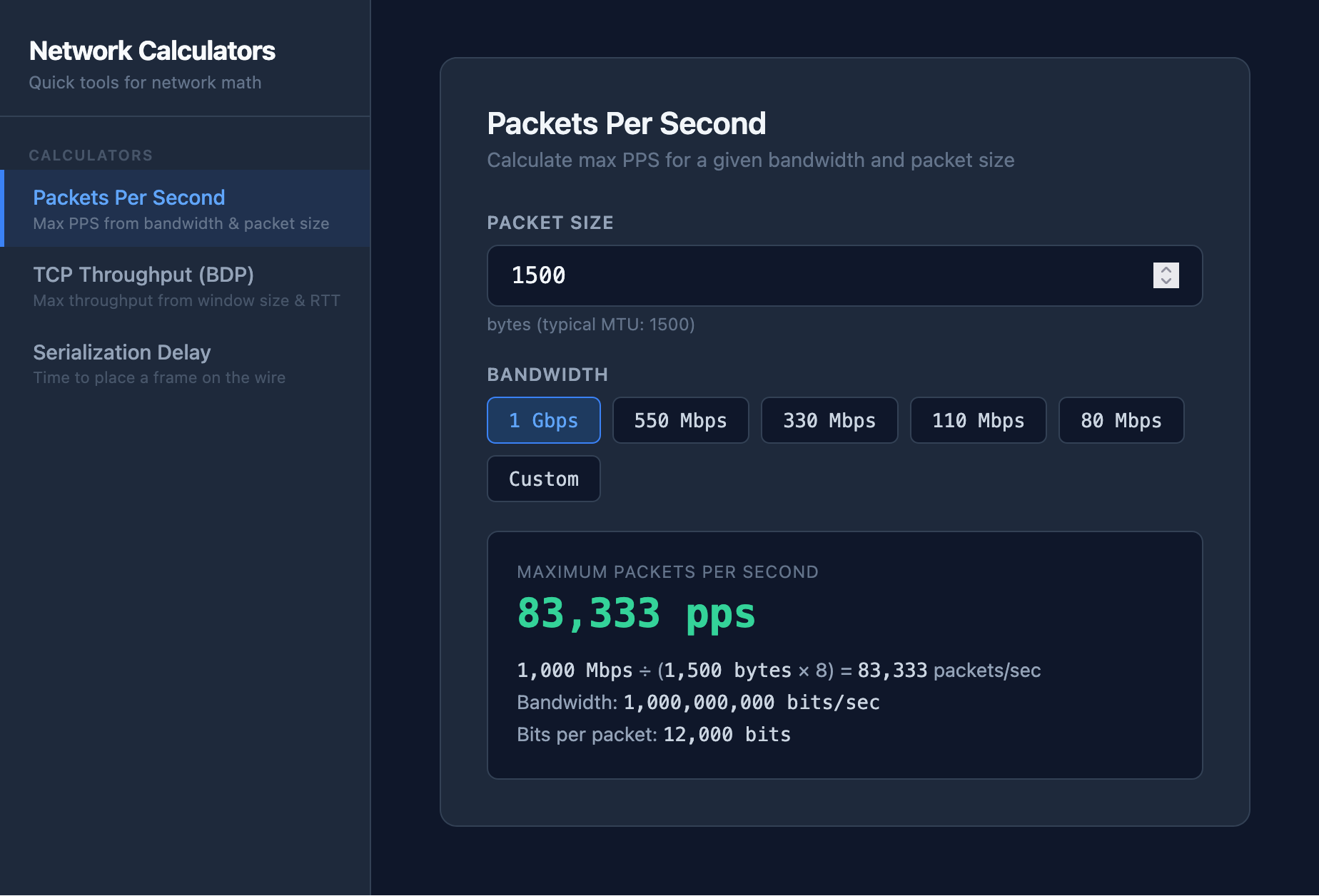 Network Calculators screenshot