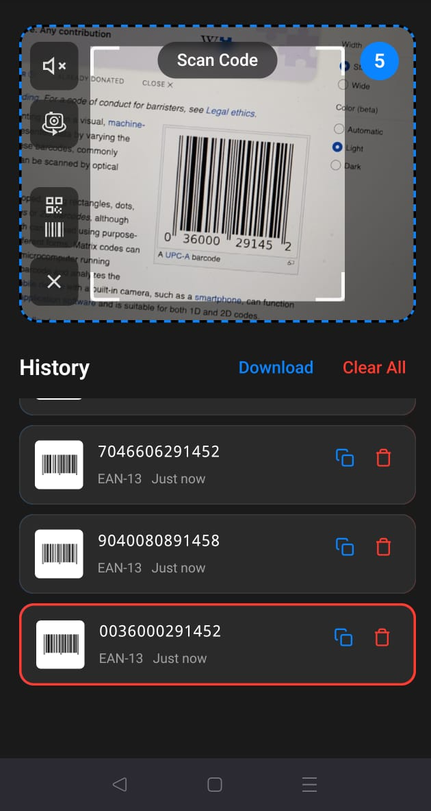 Simple QR screenshot