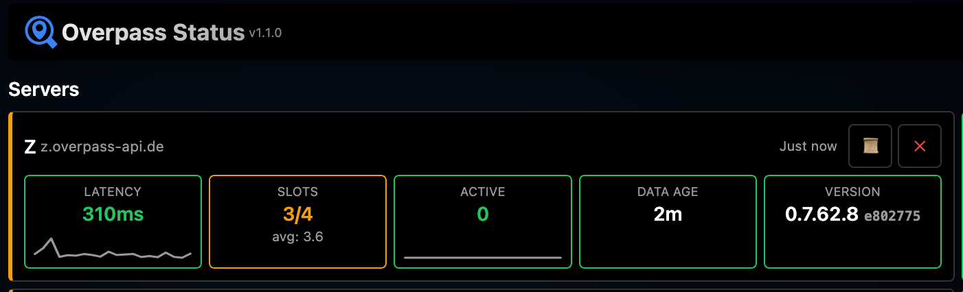 Card view showing server metrics