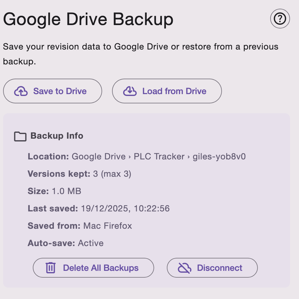 Backup Info showing device tracking