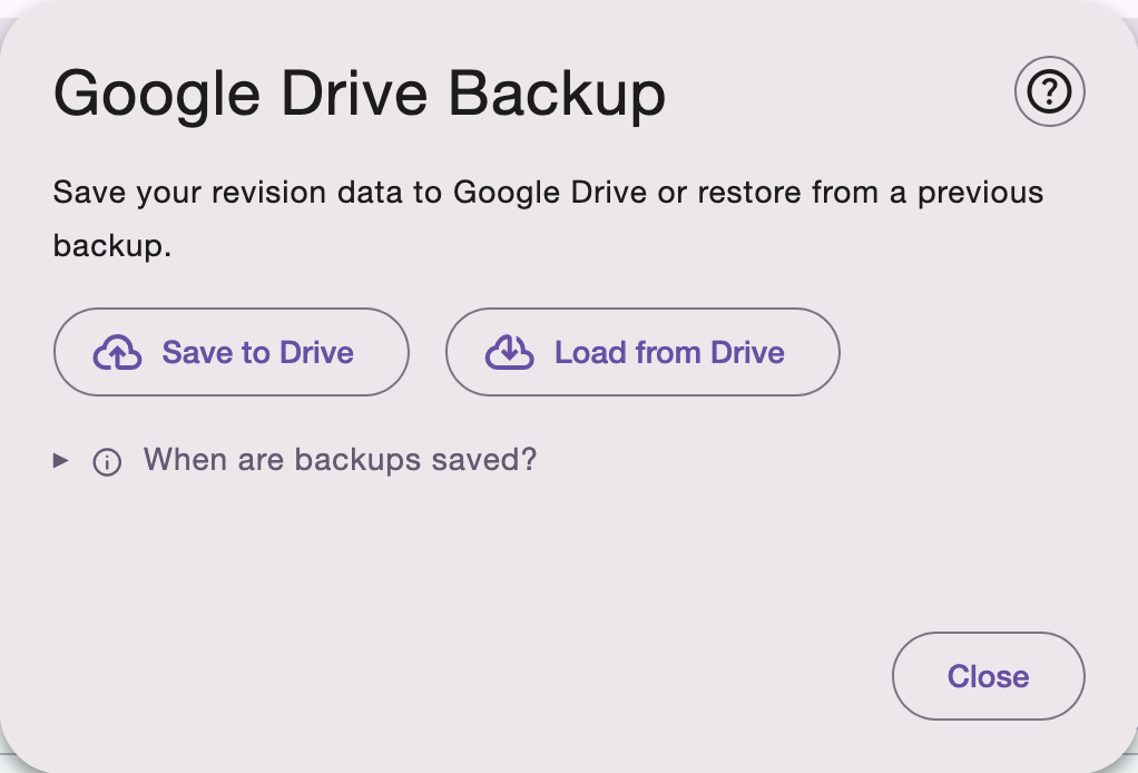 Google Drive Backup Dialog